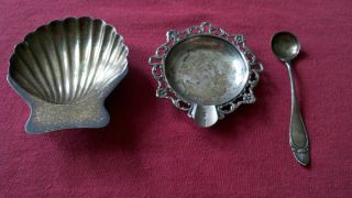 Sterling Silver Ashtray Salt Spoon And Shell photo