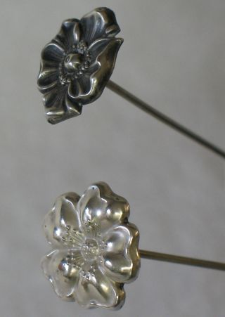 Sterling Silver Flower Hatpin Set Of 2 photo