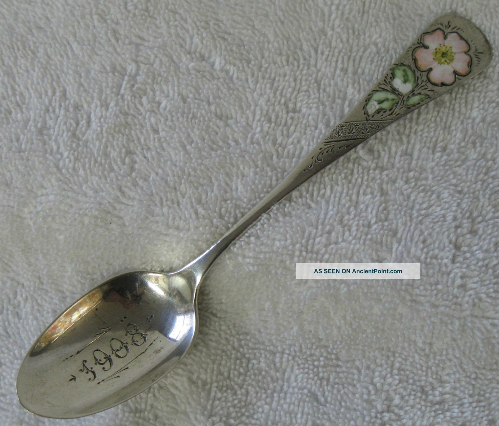 Campbell Metcalf Silver Company Sterling Teaspoon W Enamel Flower Other photo
