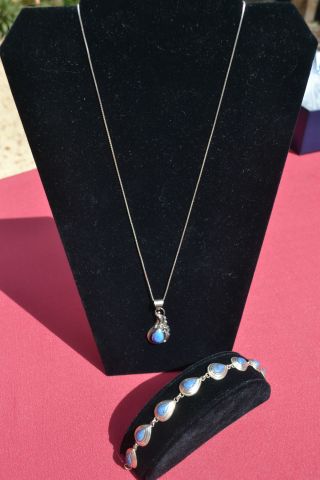 Sterling Silver - Blue Sodalite Necklace And Bracelet Set - Thailand photo