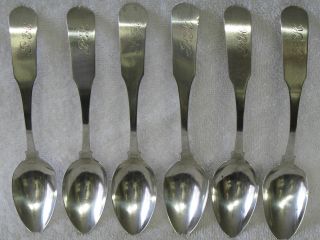 A G Peck Antique Coin Silver Teaspoon Set Of 6 Ohio Fiddle photo