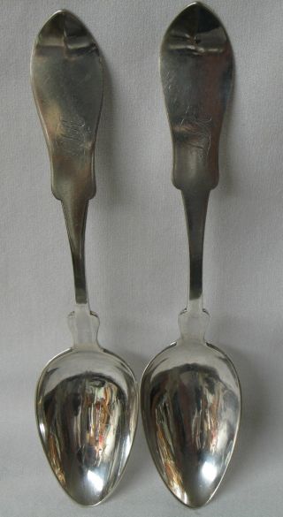 Henry Hudson Louisville Ky 1841 - 1855 Antique Coin Silver Tablespoon Set Of 2 photo