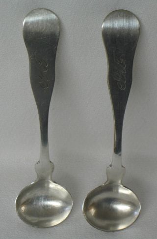 Albert Wakefield Coin Silver Master Salt Spoon Great Falls Nh 1845 - 67 Set Of 2 photo