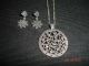 Vintage Sterling Silver Necklace Pendant & Earrings Set W/black Marcasite Gems Other photo 2