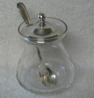 Webster And Company Sterling Salt Pot With Lid Etched Glass photo