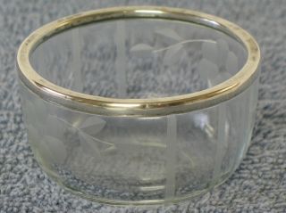 G.  H.  French & Co Sterling Silver Rim Floral Etched Glass Salt Cellar 1920 - 1935 photo