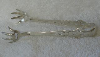 Watson Sterling Silver Sugar Tongs Pierced Handle photo