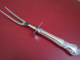 Web Silver Co.  Ornate Sterling Handle Meat Carving Fork 2 S/s Tines 9 