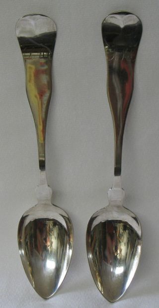 Thompson & Ranger Anitque Coin Silver Dessert Spoon Set Of 2 Brattleboro Vt photo