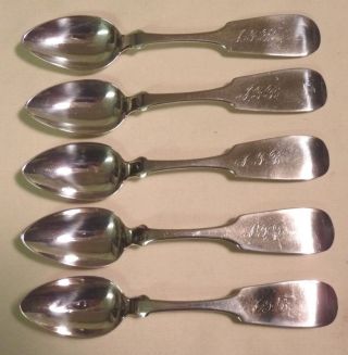 American Sterling Plain Tea Spoons 5 E Chubbuck 1870 ' S photo