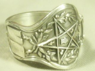 Wallace O.  E.  S Masonic Sterling Silver Spoon Ring,  Size 7 - 11 photo