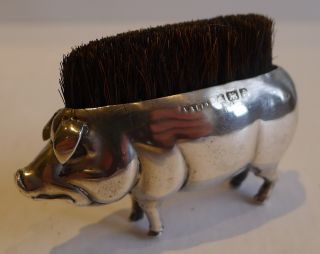 Antique Sterling Silver Figural Pen Or Nib Wipe - Pig - 1905 photo