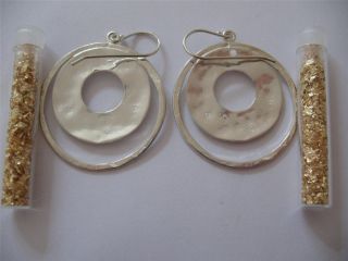 Silpada Sterling Silver Hammered Disc Earrings W1322 No Tag Never Worn + Gold photo