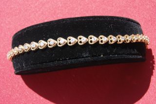 Gold Toned Sterling Silver,  Heart Shaped Cubic Zirconium Bracelet photo