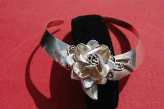 Large Sterling Cuff Collar - Blooming Rose photo