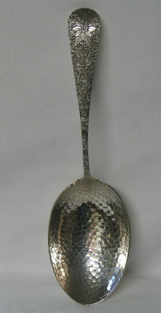 J E Caldwell & Co Sterling Silver Hammered Floral Engraved Large Berry Spoon photo