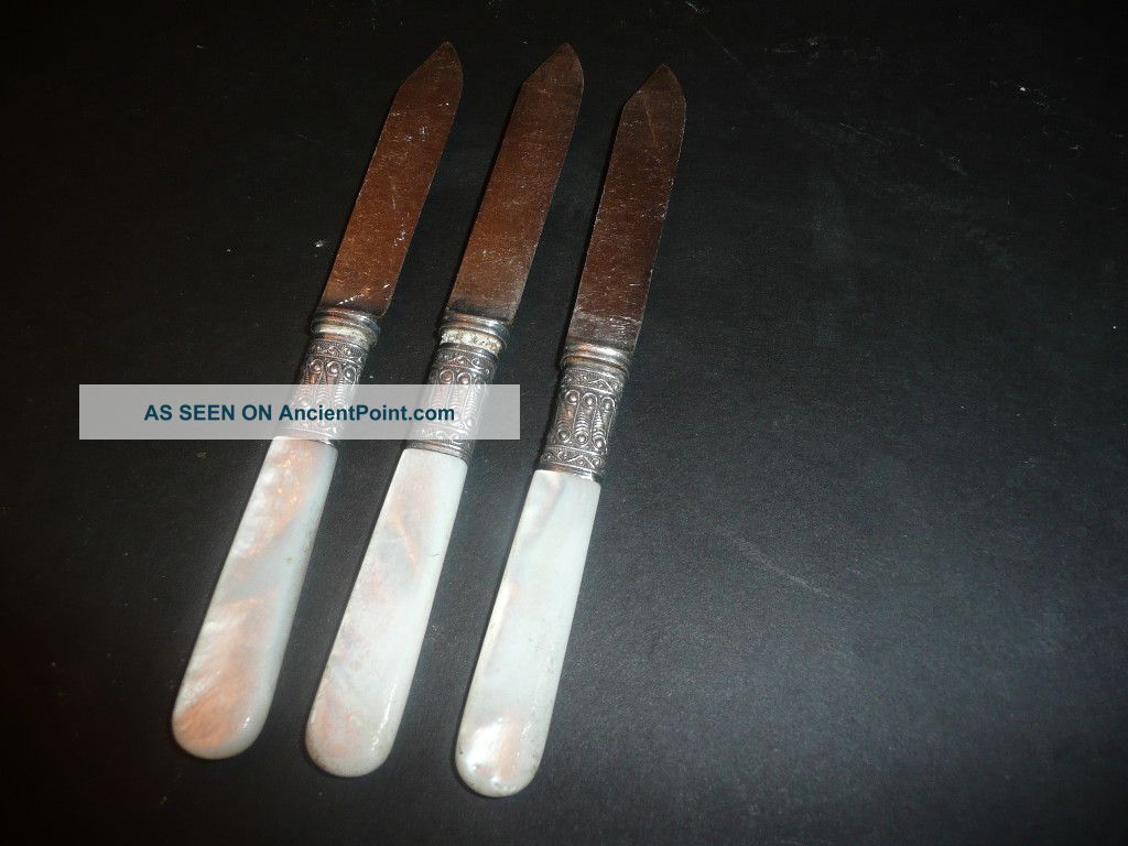 Mother Of Pearl Dessert Knives - Handle With Sterling Silver Band (3) Other photo