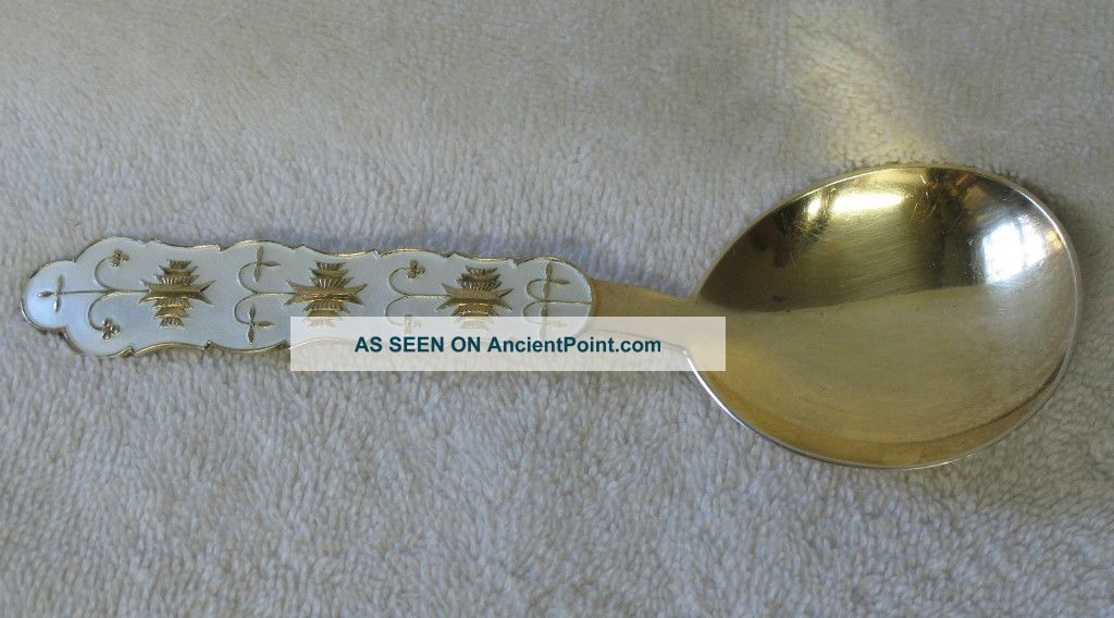 J Tostrup Sterling Silver Enamel & Gilded Tea Caddy Spoon Norway Other photo