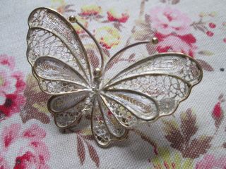 Antique/vintage Brooch Silver Toned Butterfly Filligre photo