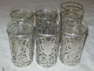 Antique/vintage Set Of 6 Sterling Silver Overlay Crystal Tumblers - 5 