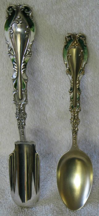 Josephine Frank Whiting Sterling Enamel Cheese Scoop And Teaspoon Set Of 2 photo