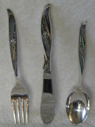 Rose Ballet International Sterling Silver Christening Set Fork Spoon Knife photo