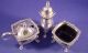 3pc English Sterling Condiment Set W/ Cobalt Liners Other photo 1