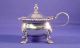 3pc English Sterling Condiment Set W/ Cobalt Liners Other photo 2