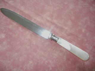 Mother Of Pearl Sterling Silver Brides Knife Silver Plate Blade England 1924 photo