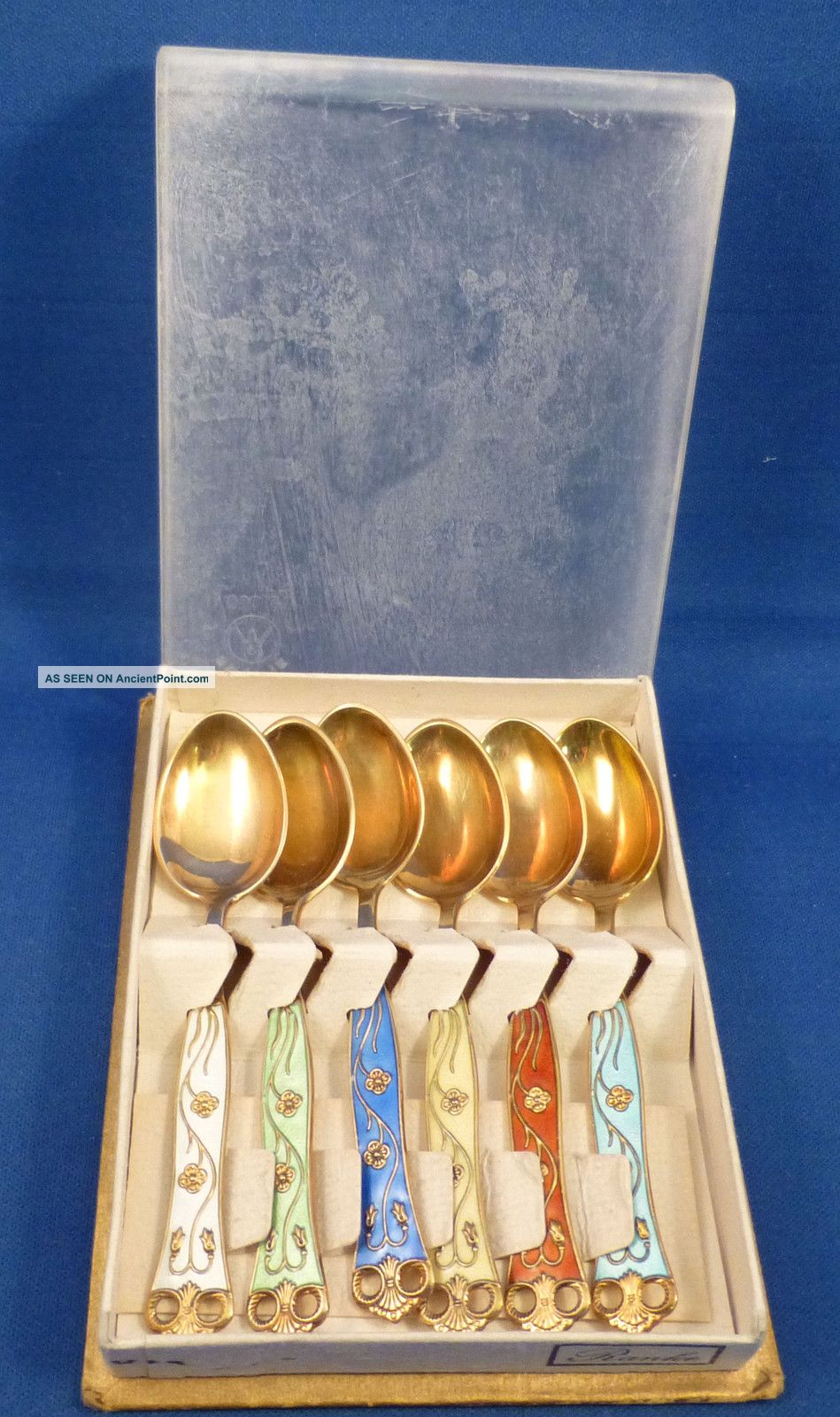 Box Set Of 6 Sterling & Enameled Demitasse Spoons Other photo