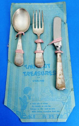 Antique Webster Sterling Silver - Scarce Tiny Tot Treasures Set Child Flatware photo