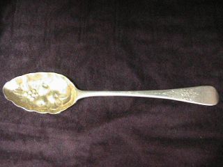 Old Large Hand Chased Sterling Silver Serving Spoon With Gold Bowl; Old Marks photo