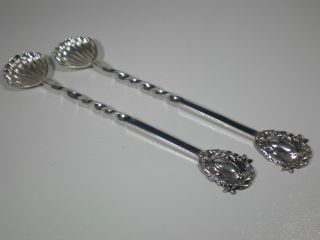 Pair Vintage Sterling Long Handle Master Salt Spoons 4 