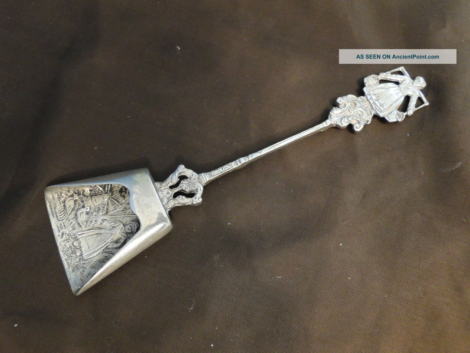 Dutch Caddy/sugar Spoon With A Milk Woman On Top Sterling Silve C.  1880 Other photo