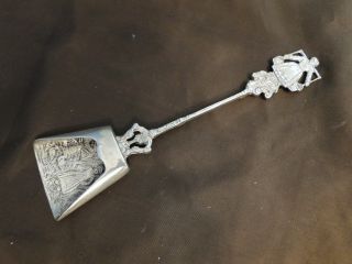 Dutch Caddy/sugar Spoon With A Milk Woman On Top Sterling Silve C.  1880 photo