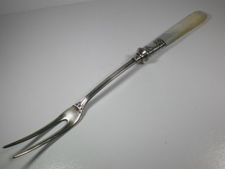 Antique Sterling Ferrule Mother Of Pearl Handle Pickle Serving Fork 7 - 3/4 