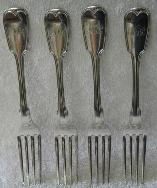 R & W Wilson American Coin Silver Fork Set Of 4 Fiddle Thread 7 1/8 