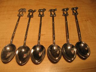 Sterling Silver Figural Demitasse Spoons African Wildlife Vintage Antique Set 6 photo