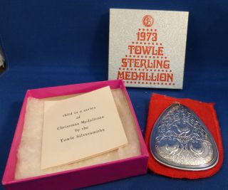1973 Towle Sterling Medallion 12 Days Of Christmas Ornament With Pouch & Box photo