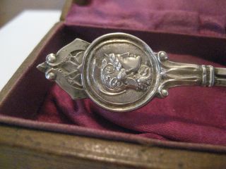 Rare American Civil War Era Coin Silver Medallion Condiment Spoon & Box,  C1860s photo