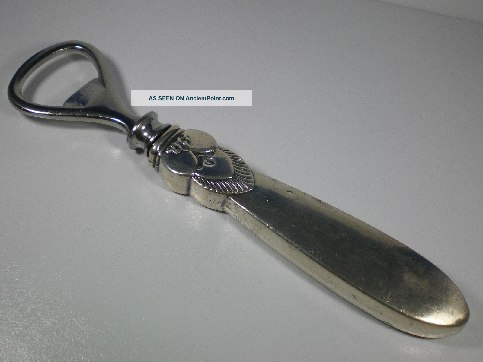 Antique Georg Jensen Sterling Handle Cactus Pattern Bottle Opener 6 - 3/8 