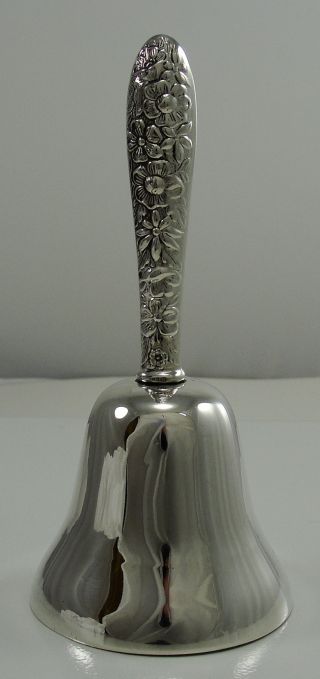 Vintage Manchester Silver Southern Rose Pattern Dinner Bell Repousse 5 - 1/8 