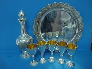 Vietnam Xuan Mai Sterling Silver 900 Brandy Set Tray,  Carafe,  5cups photo
