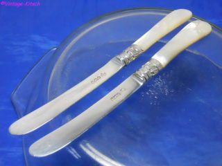 Mother Of Pearl Sterling Silver Tea Knives Sheffield 1923 photo