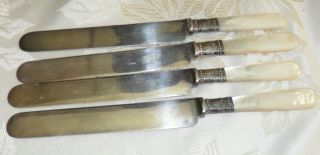 Set Of 4 Antique Meriden Cutlery Co.  Sterling Silver Pearl Handle Knives 8.  25 