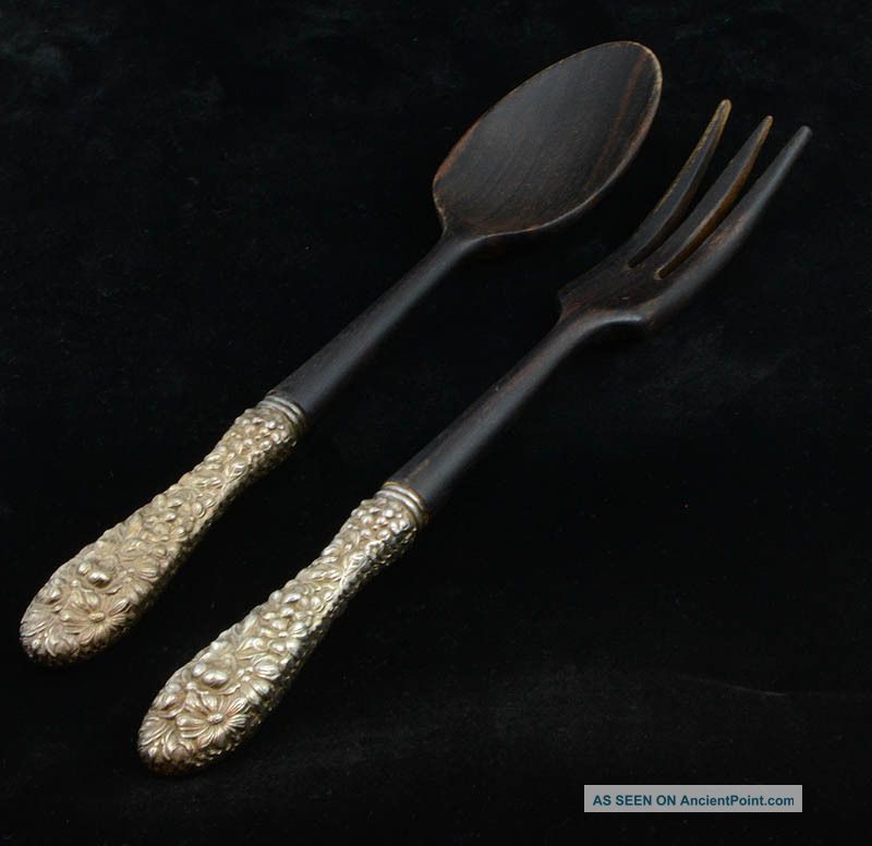 Sterling Stieff Rose Wood Serving Salad Spoon Fork Wood Other photo