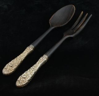 Sterling Stieff Rose Wood Serving Salad Spoon Fork Wood photo