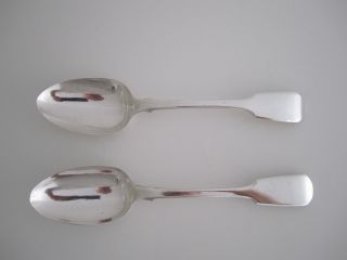 Silver Fiddle Pattern Pair Serving Spoons - London 1836 photo