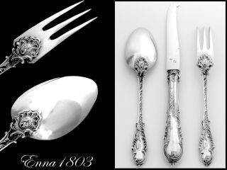 Charming French Sterling Silver Vermeil 3 Pc Flatware Set Rococo photo