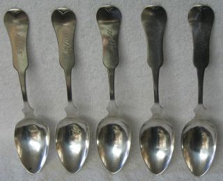 F A Durgin American Coin Silver Teaspoon Set Of 5 St Louis Missouri photo